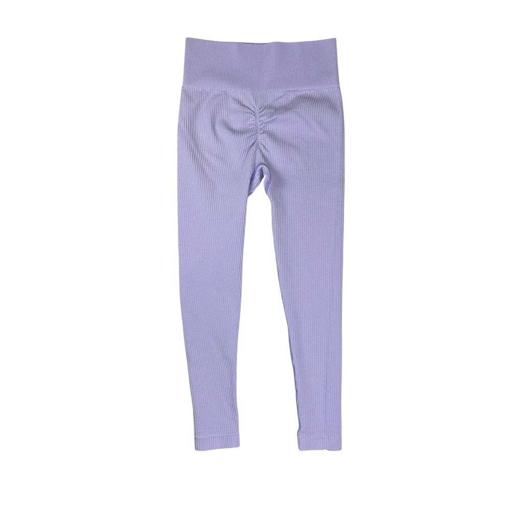 Unbranded Lavender Ribbed‎ High Waisted Scrunch Butt Seamless Leggings Purple M - Picture 2 of 6